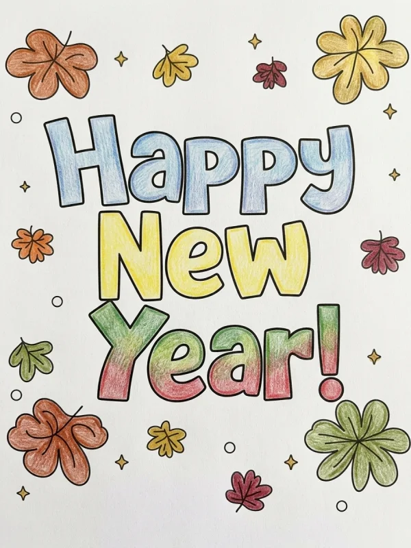 Holidays coloring page colored in with pencils