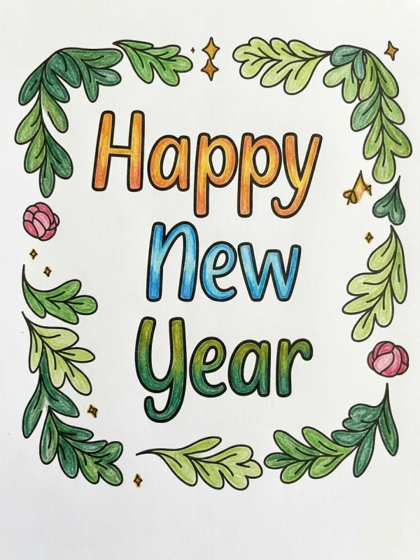 Holidays coloring page colored in with pencils