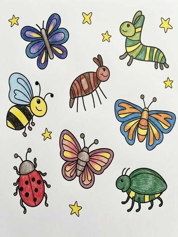 Dibujos de Insectos para Colorear, pintado con lápices de colores