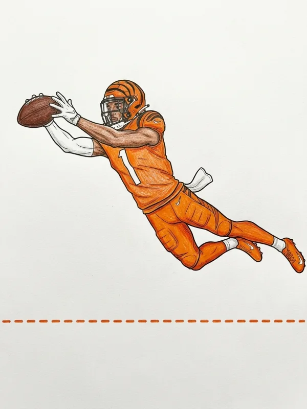 Ja'marr Chase coloring page colored in with pencils