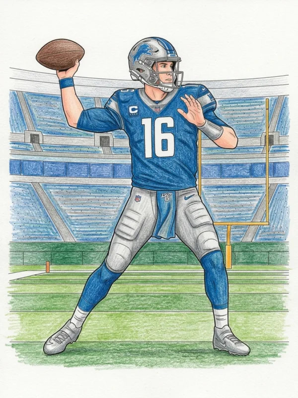 Jared Goff coloring page colored in with pencils