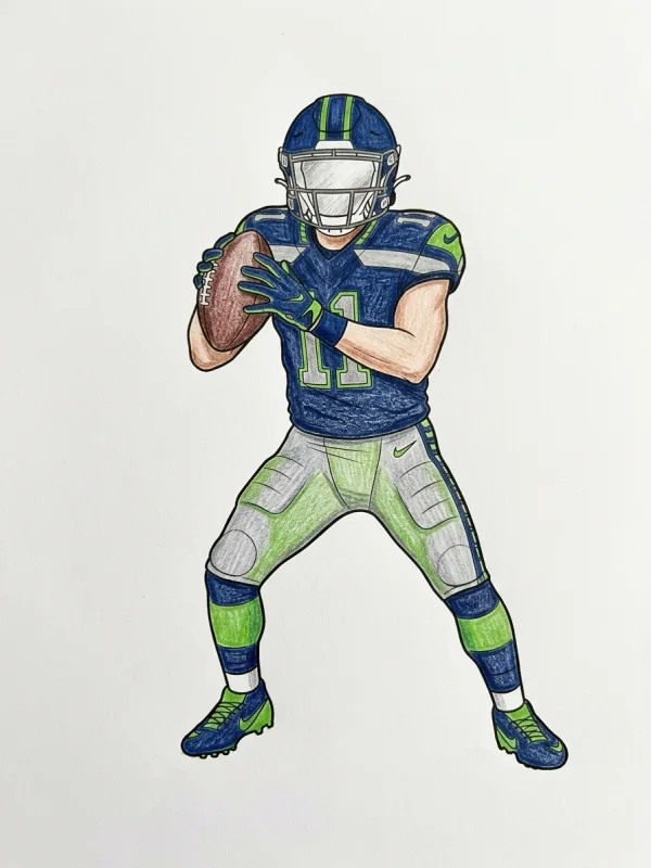 Jaxon Smith-Njigba coloring page colored in with pencils