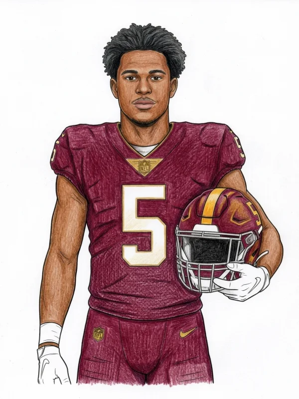 Jayden Daniels coloring page colored in with pencils