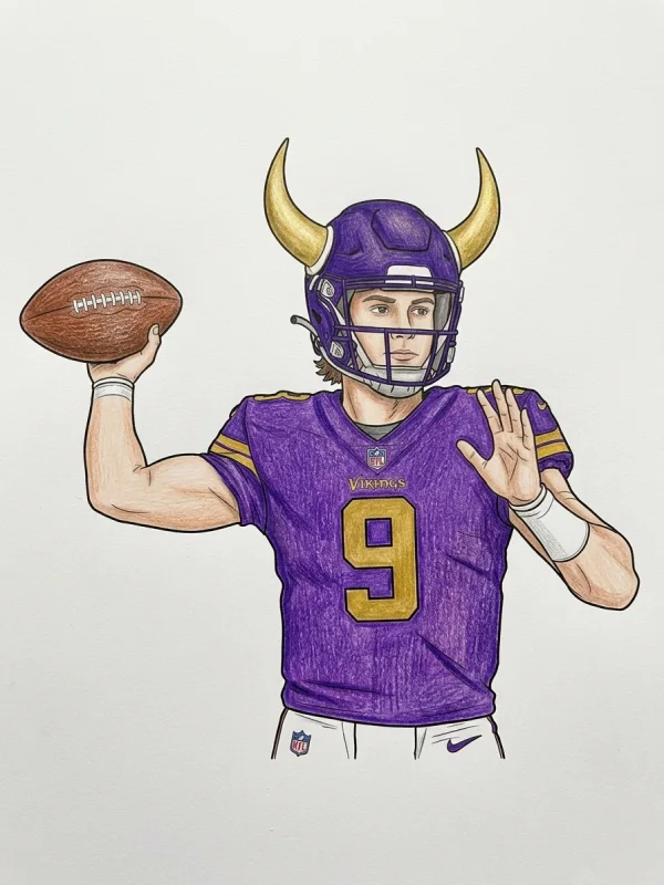 J.j. Mccarthy coloring page colored in with pencils