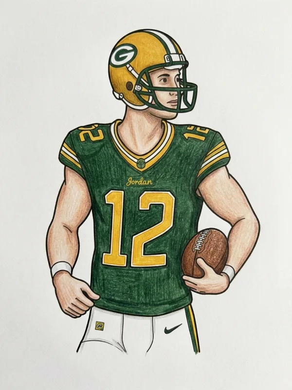 Jordan Love coloring page colored in with pencils