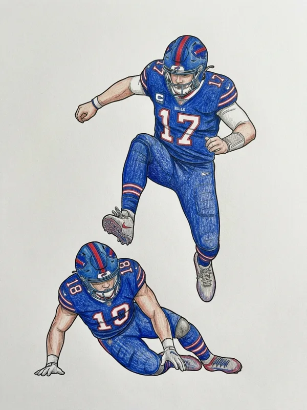 Josh Allen coloring page colored in with pencils