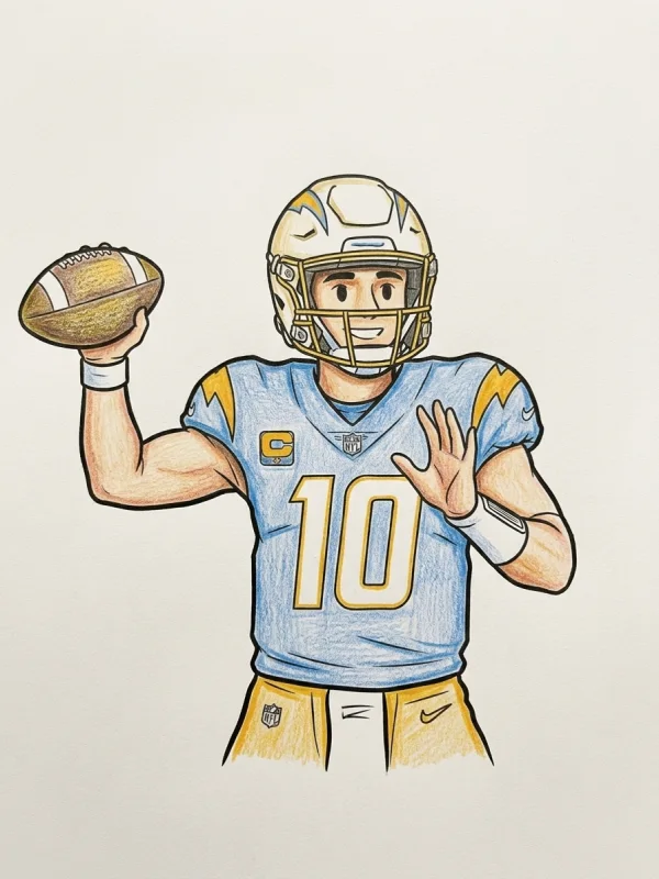 Justin Herbert coloring page colored in with pencils