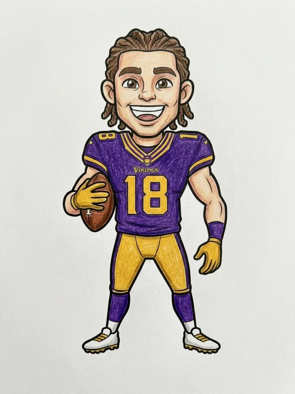 Justin Jefferson coloring page colored in with pencils