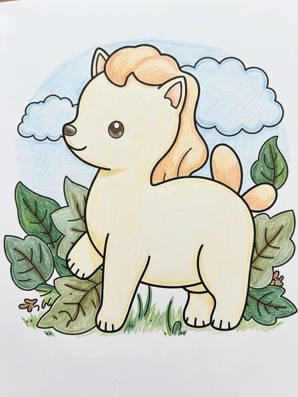 Kids coloring page colored in with pencils