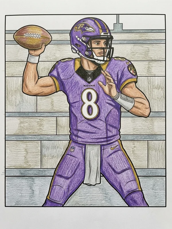 Lamar Jackson coloring page colored in with pencils