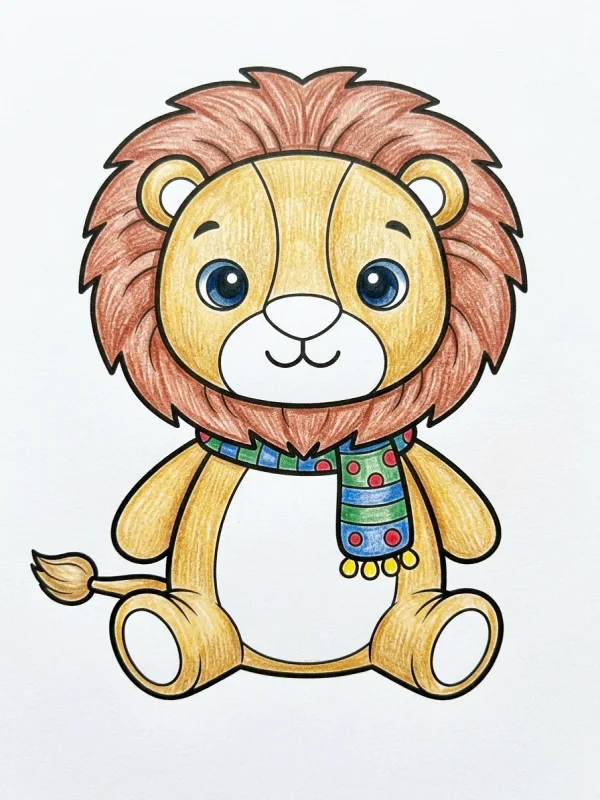 Dibujos de Leones para Colorear, pintado con lápices de colores