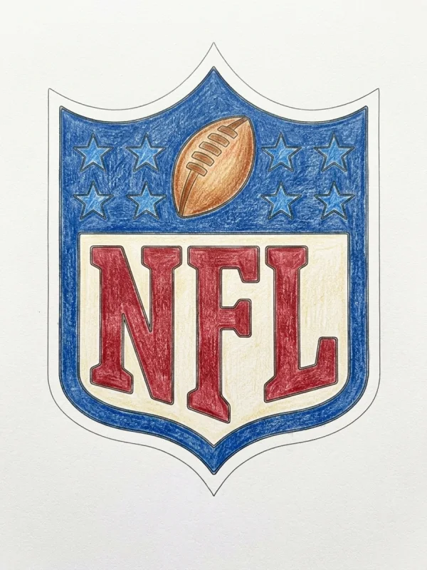 Logo coloring page colored in with pencils