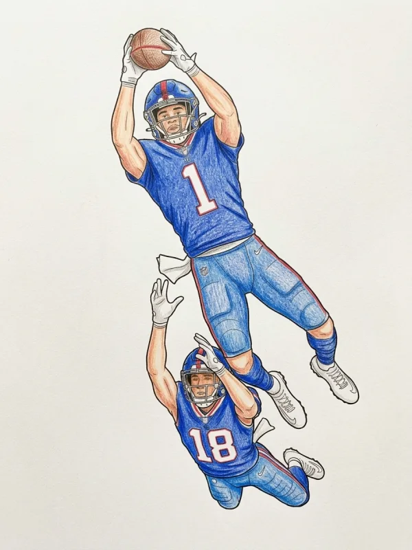 Malik Nabers coloring page colored in with pencils