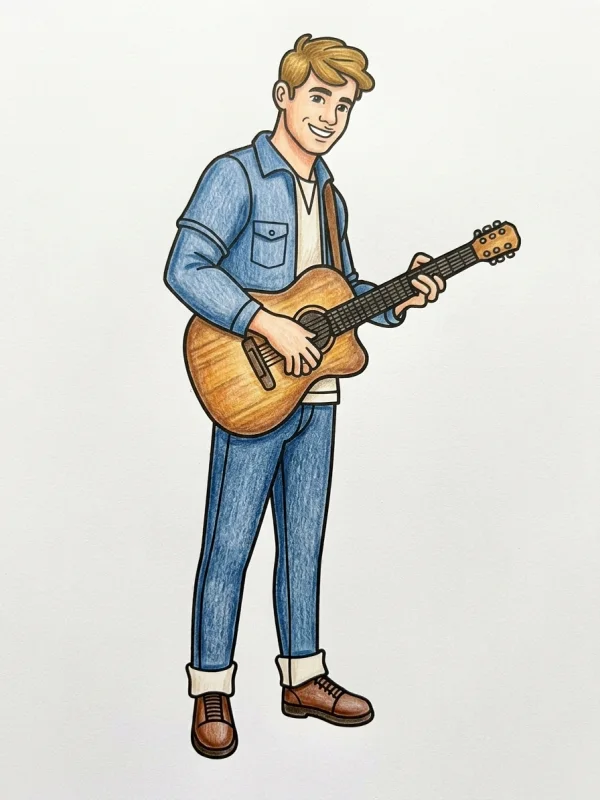 Man coloring page colored in with pencils