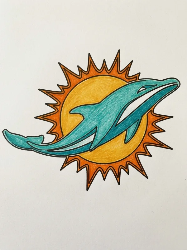 Miami Dolphins coloring page colored in with pencils