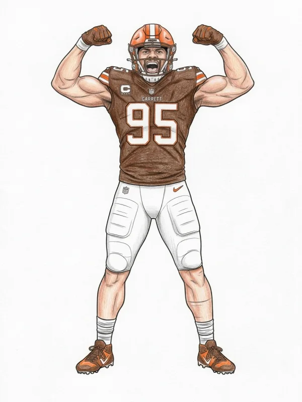 Myles Garrett coloring page colored in with pencils