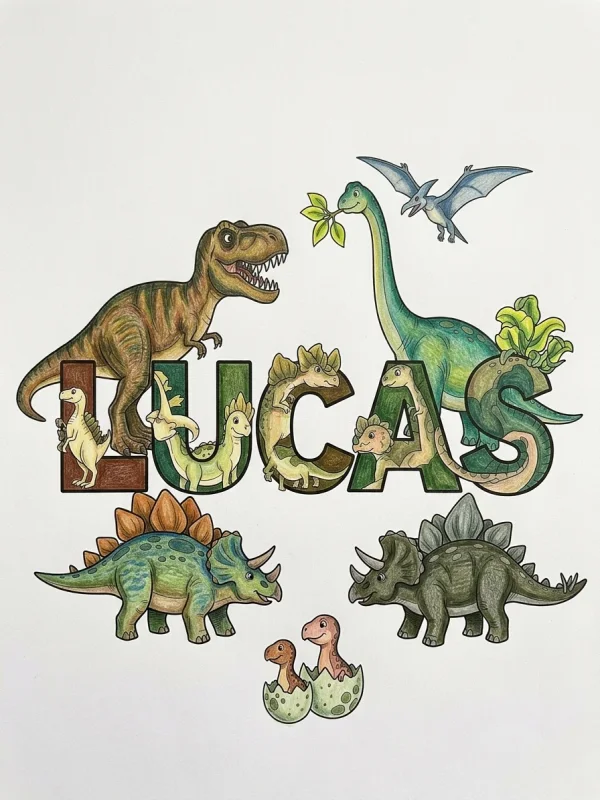 Name coloring page colored in with pencils