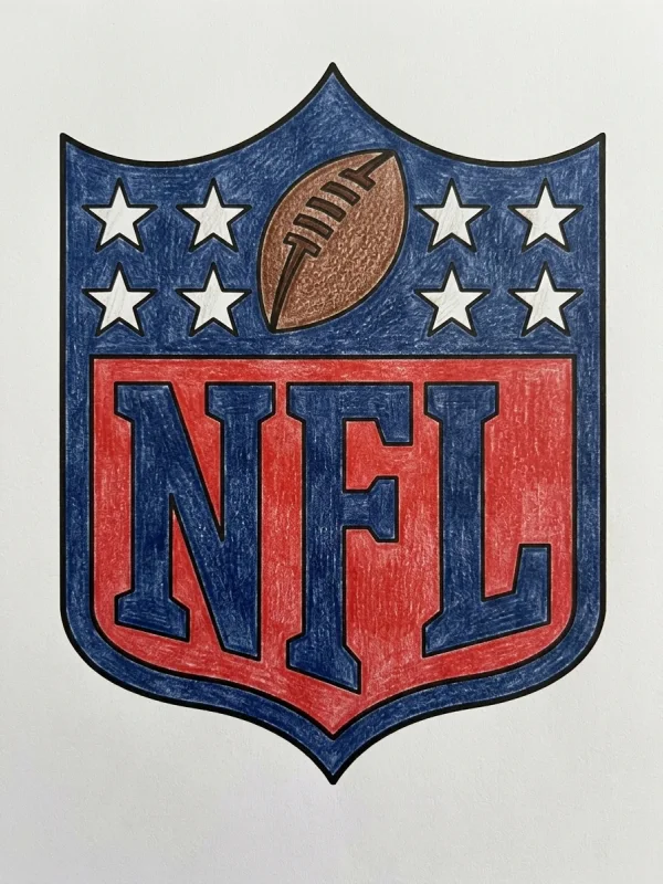 NFL Logos coloring page colored in with pencils