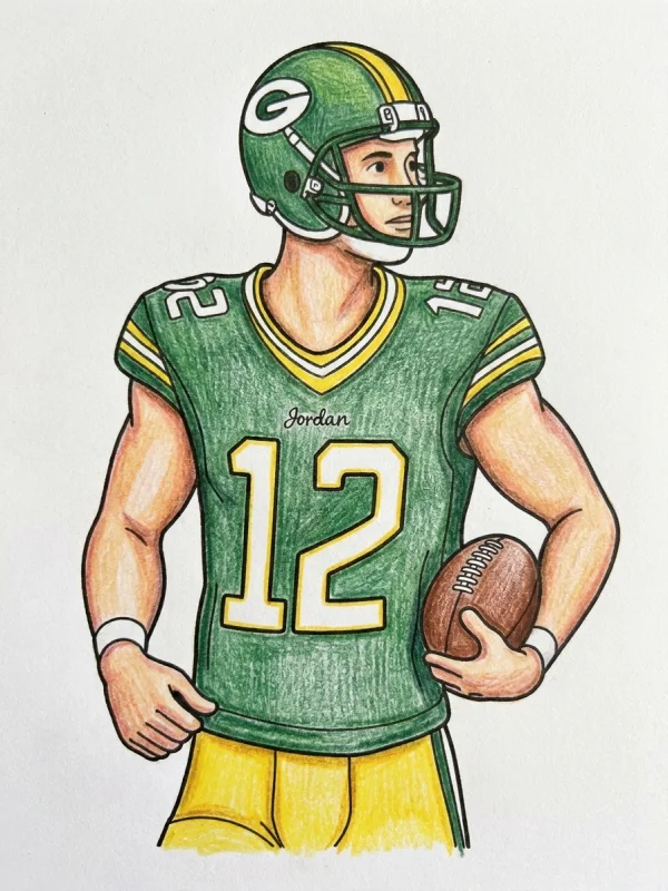 NFL coloring page colored in with pencils