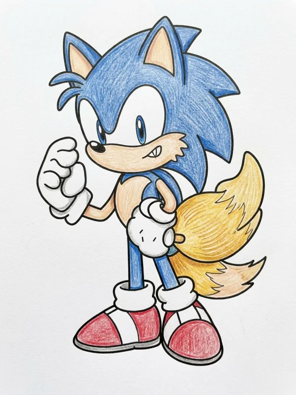 Nine coloring page colored in with pencils