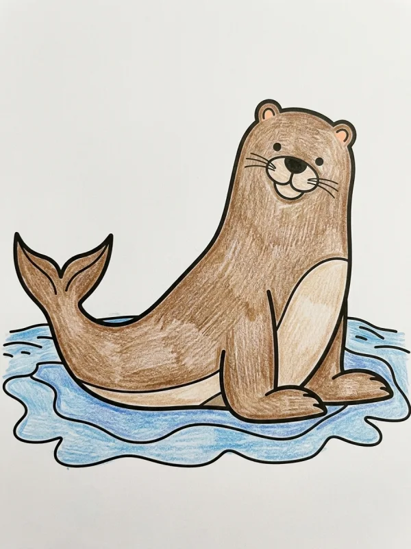 Ocean & Sea coloring page colored in with pencils