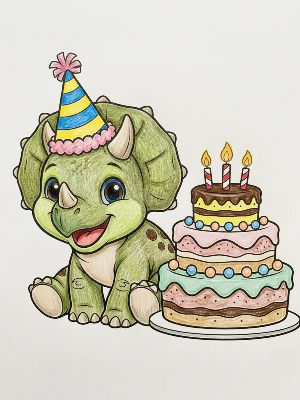 Party Hat coloring page colored in with pencils