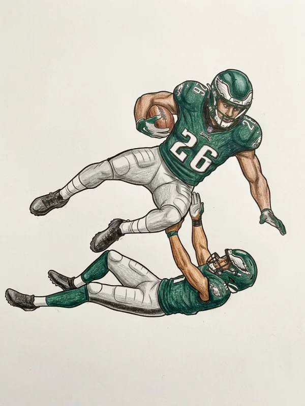 Philadelphia Eagles coloring page colored in with pencils
