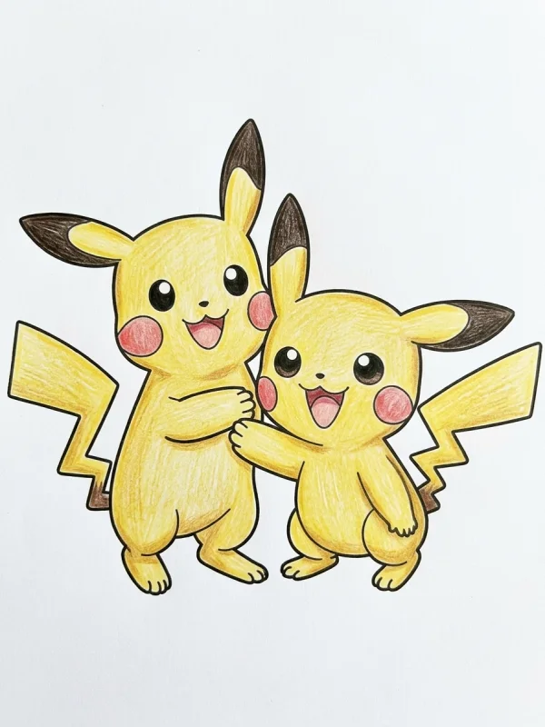 Pokemon coloring page colored in with pencils