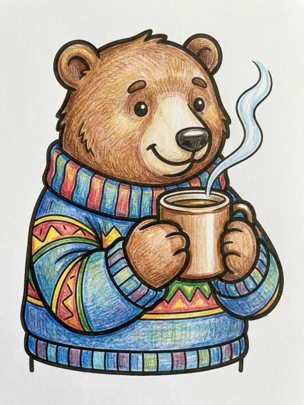Dibujos de Osos Polares para Colorear, pintado con lápices de colores
