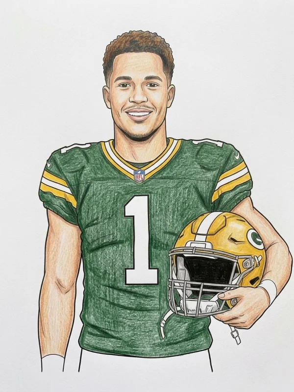 Portrait coloring page colored in with pencils