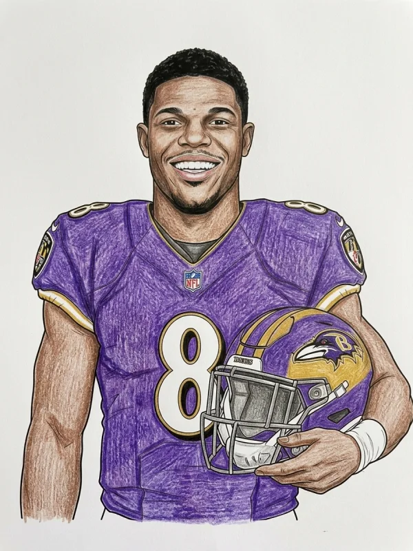 Portrait coloring page colored in with pencils