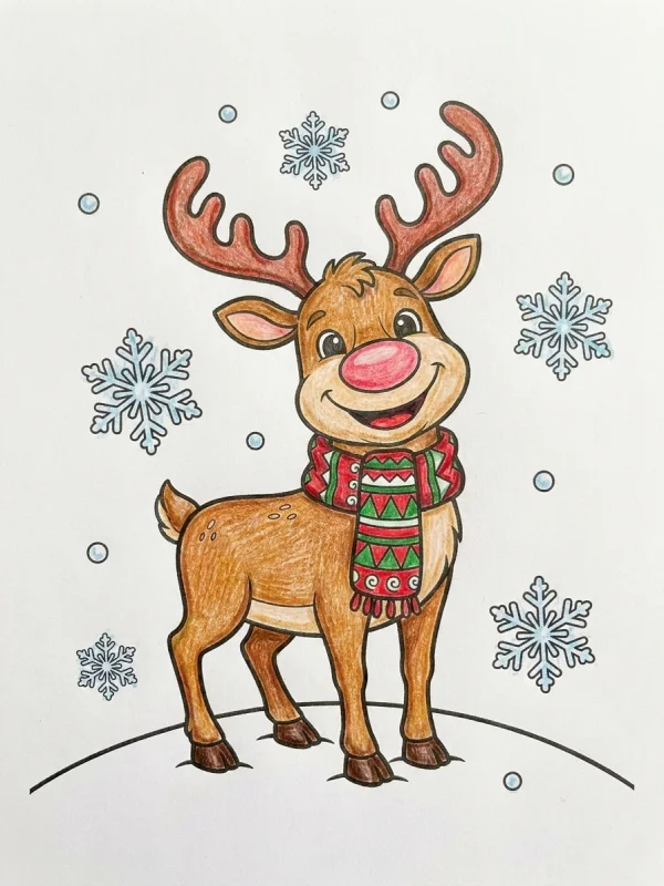 Dibujos de Renos para Colorear, pintado con lápices de colores