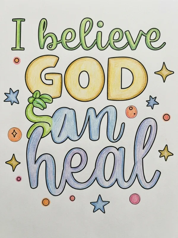 Religion coloring page colored in with pencils