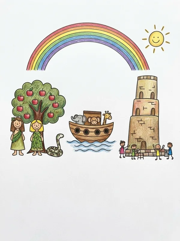 Religion coloring page colored in with pencils