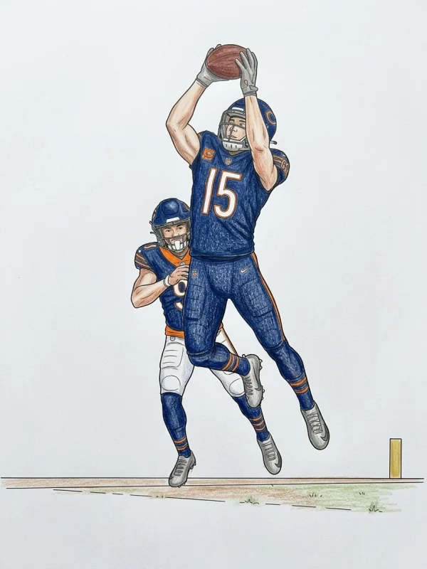Rome Odunze coloring page colored in with pencils
