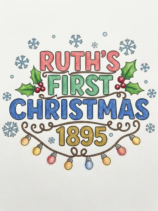 Ruth's First Christmas 1895 coloring page colored in with pencils