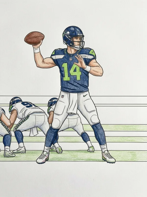 Sam Darnold coloring page colored in with pencils