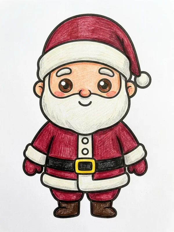 Santa Claus coloring page colored in with pencils