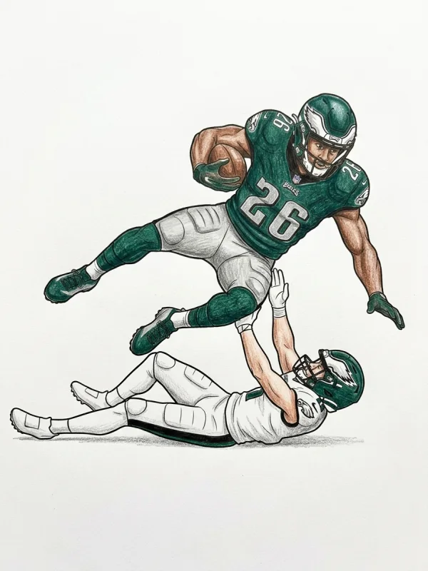 Saquon Barkley coloring page colored in with pencils