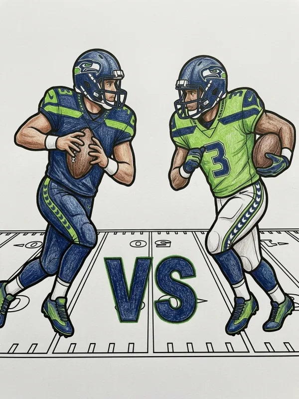 Seattle Seahawks coloring page colored in with pencils