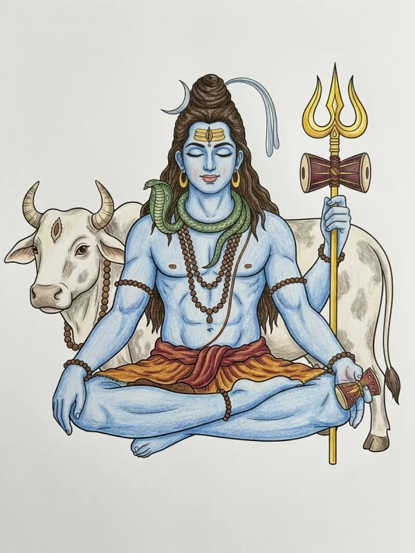 Shiva coloring page colored in with pencils