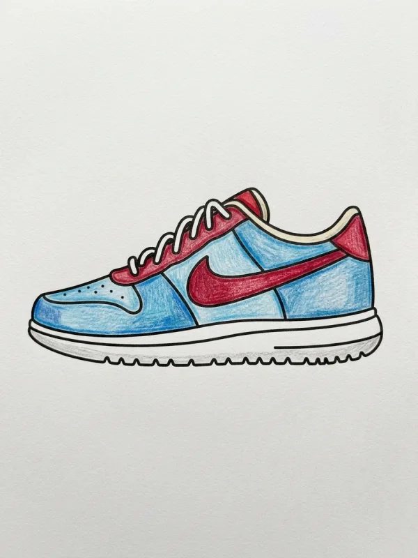 Shoes coloring page colored in with pencils
