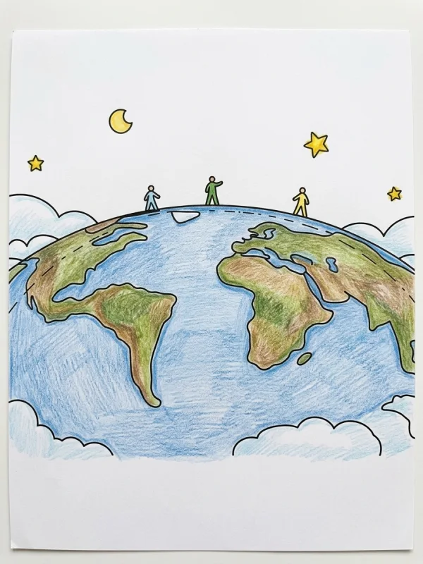 Space coloring page colored in with pencils