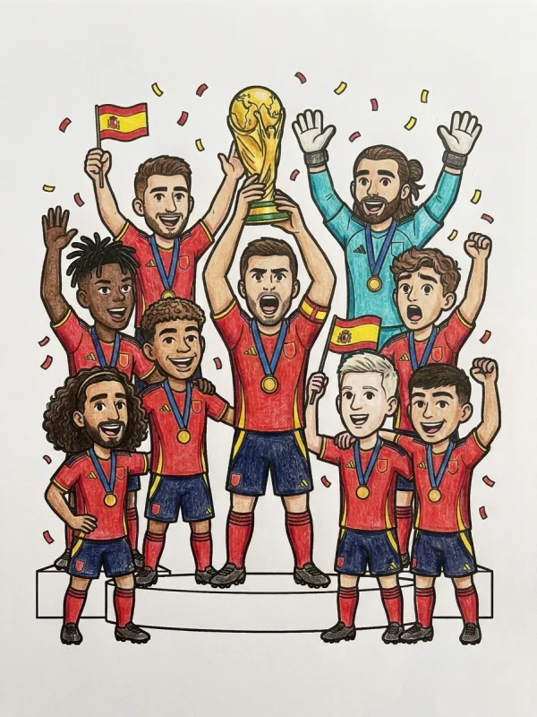 Spain National Team coloring page colored in with pencils