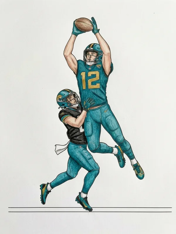 Travis Hunter coloring page colored in with pencils