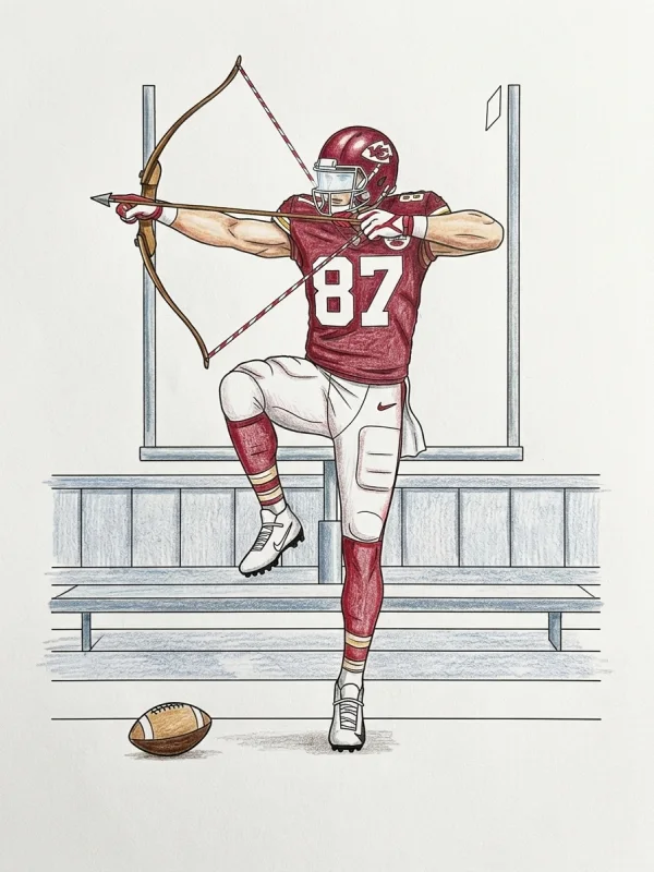 Travis Kelce coloring page colored in with pencils