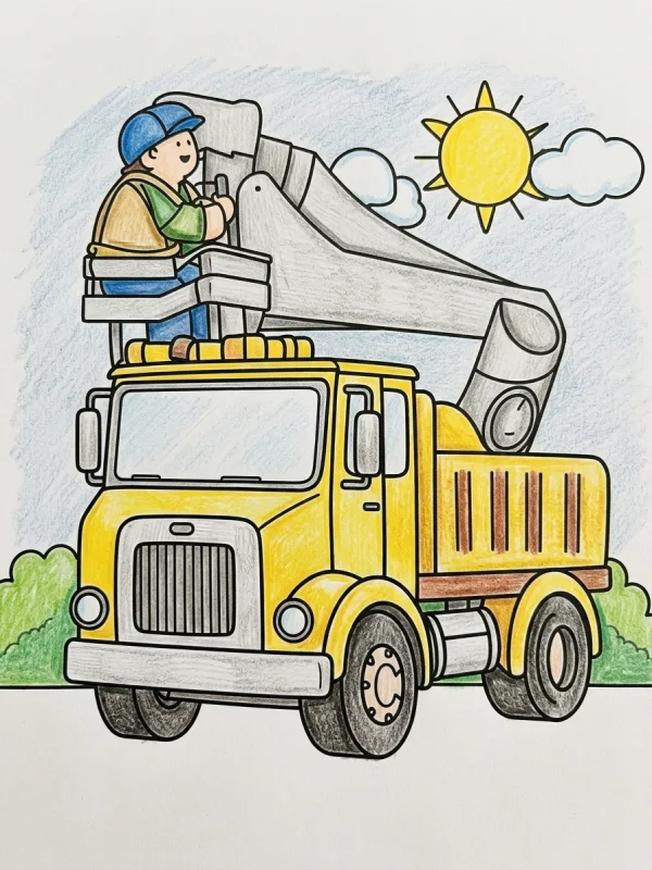 Truck coloring page colored in with pencils