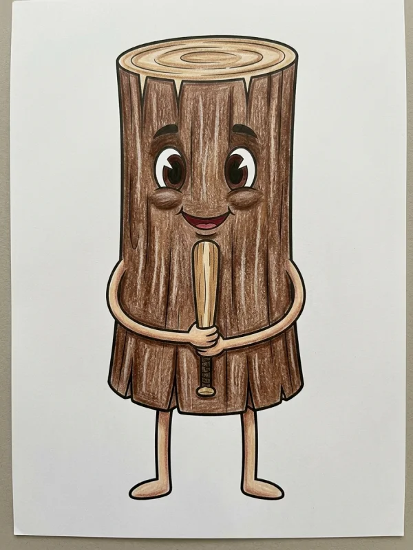 Tung Tung Tung Sahur coloring page colored in with pencils