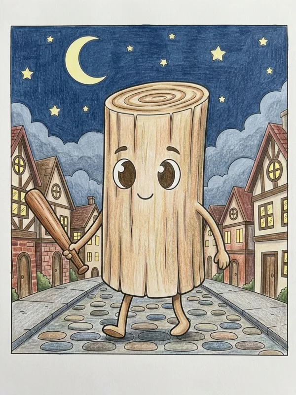 Tung Tung Tung Sahur coloring page colored in with pencils