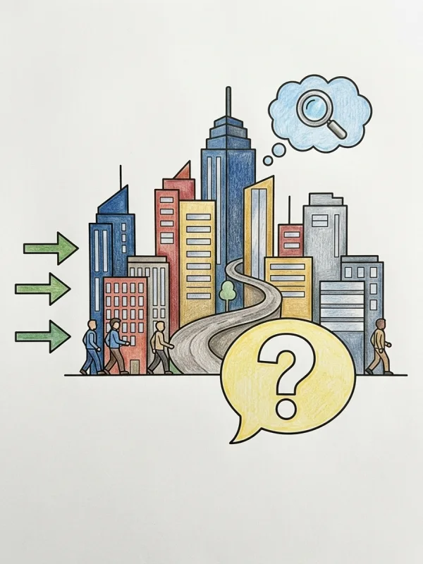 Urban coloring page colored in with pencils